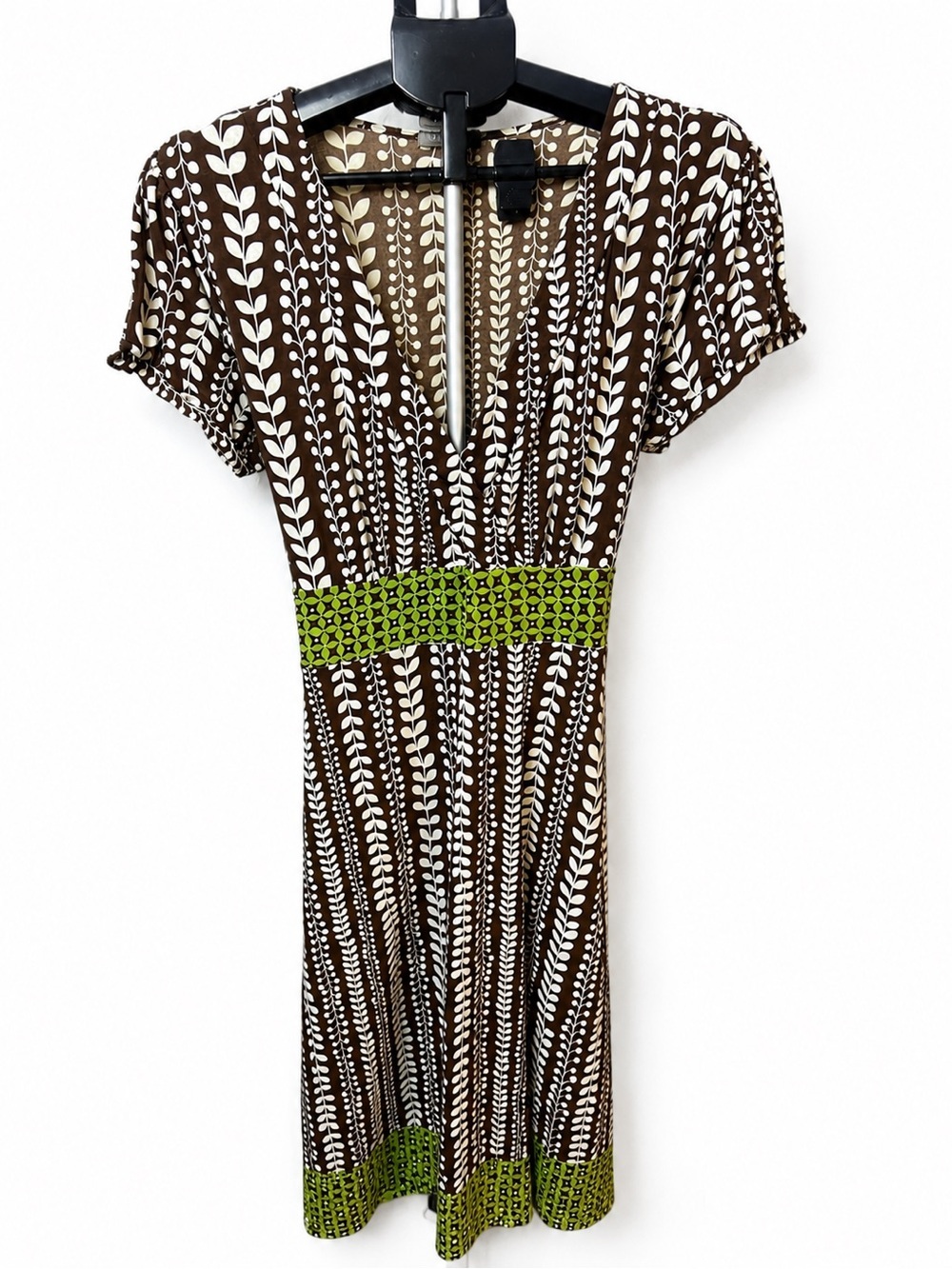 Apt. 9 Maxi Dress Brown Green Print Empire Waist Size M